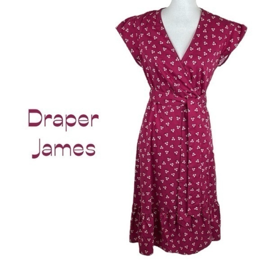 Draper James Cranberry W/White Floral Print CottageCore Boho Wrap Midi Dress NWT